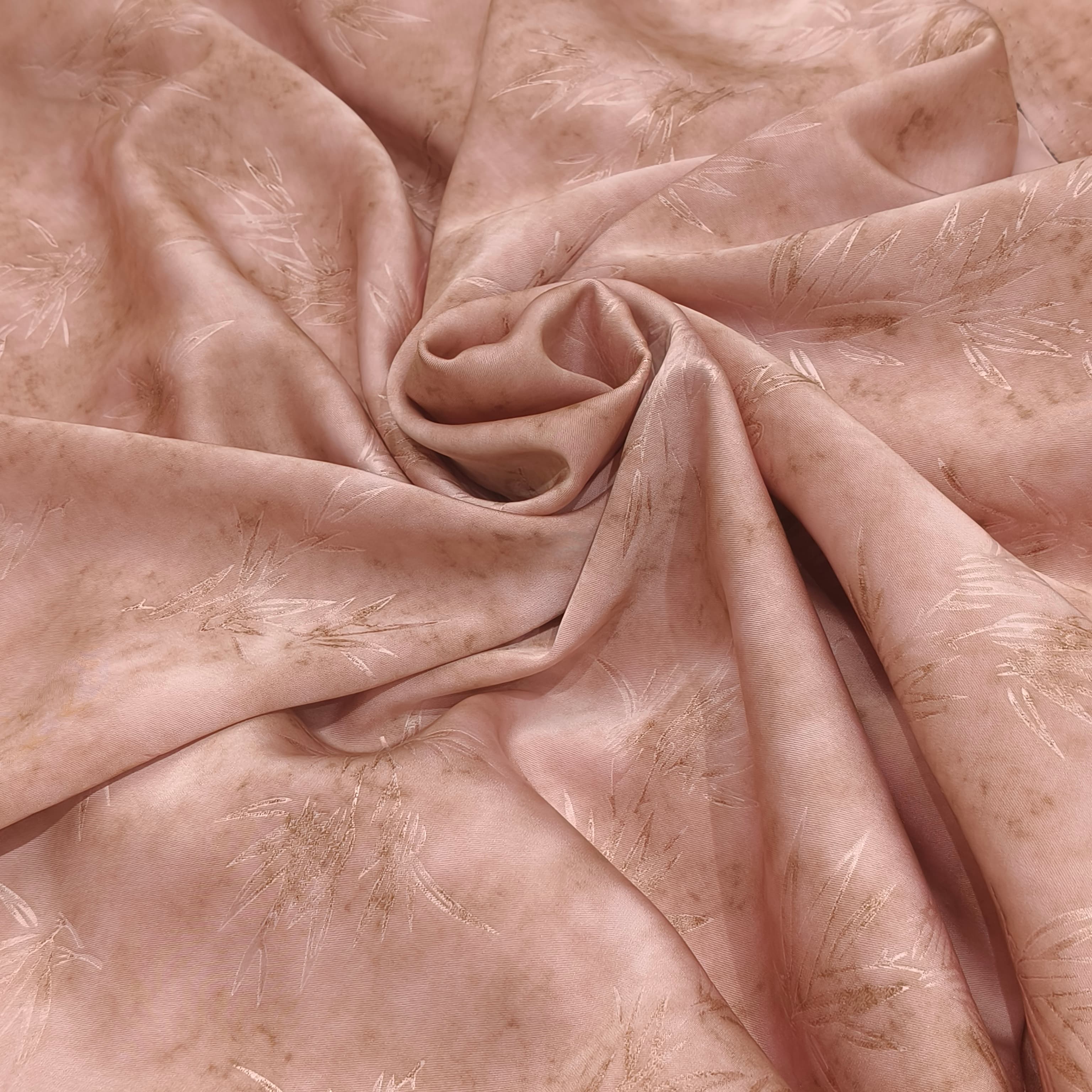 Überblick – 100% Polyester-Bambusblatt-Jacquard-Stoff, weicher rosa Blumen-Webkleidungsstoff